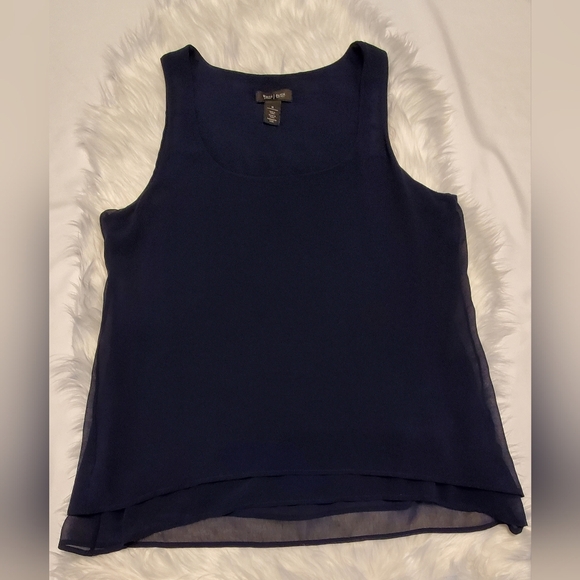 White House Black Market Navy Blue Sleeveless Blouse With Sheer Overlay Size M - Picture 5 of 7